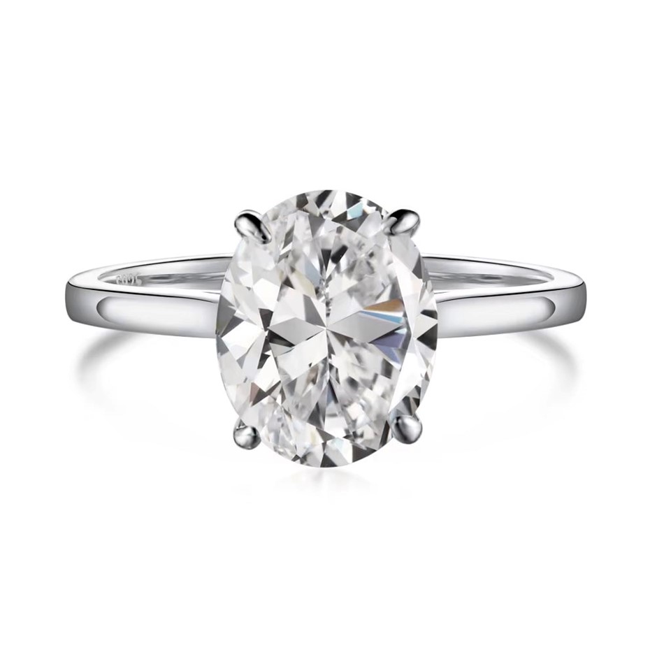 2ct Oval Cut Simulated Diamond 925 Sterling Silver Ring - Size 9