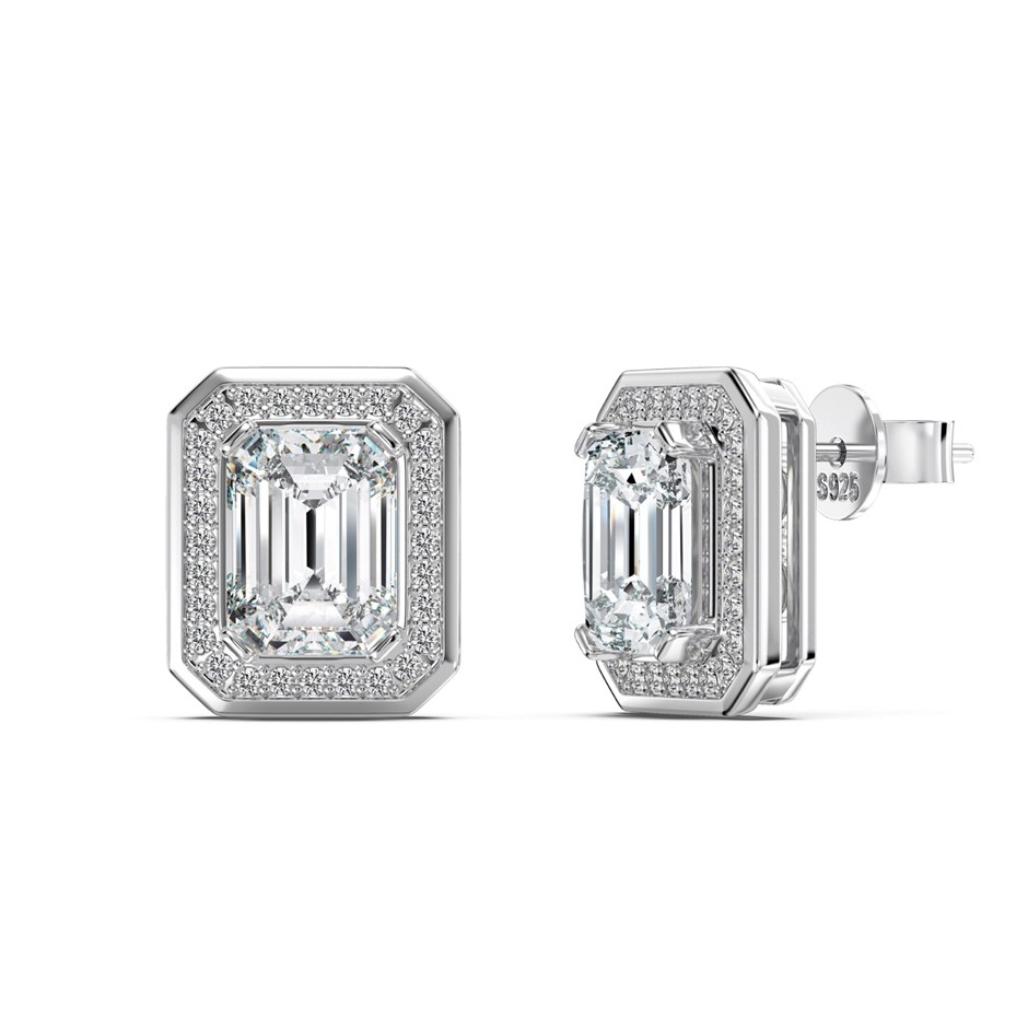 2.0ct Rectangle Cut GRA Certified Moissanite 925 Sterling Silver Earrings