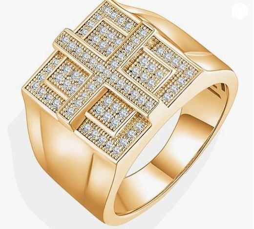 GRA Moissanite white 18k Real Gold Vermeil Cross Ring -12US-VVS1