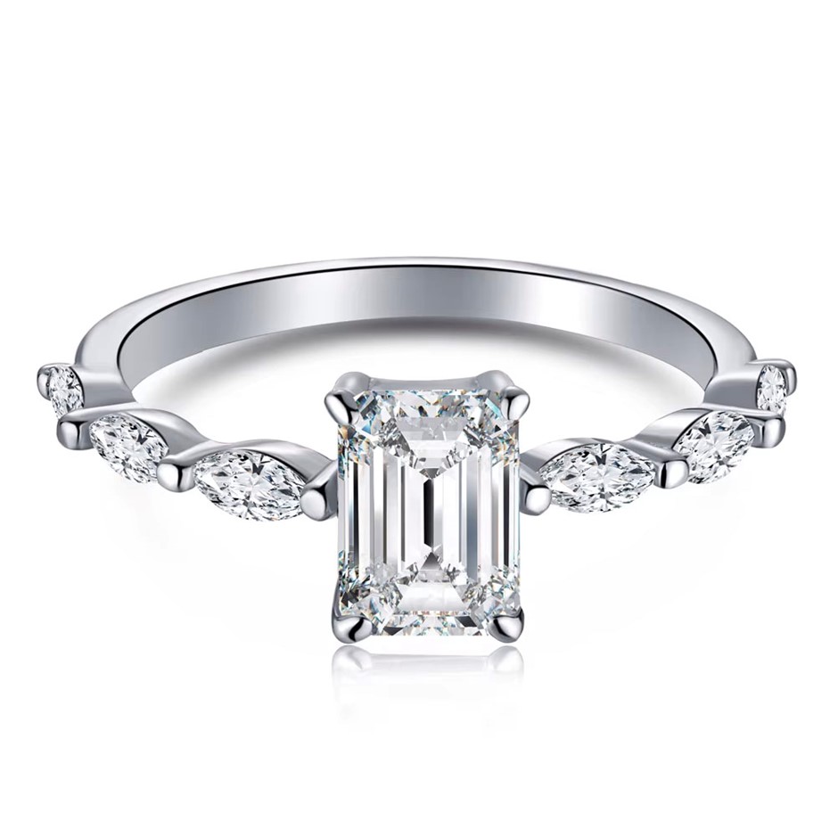 1.0ct Rectangle Cut GRA Certified Moissanite 925 Sterling Silver Ring-Size9