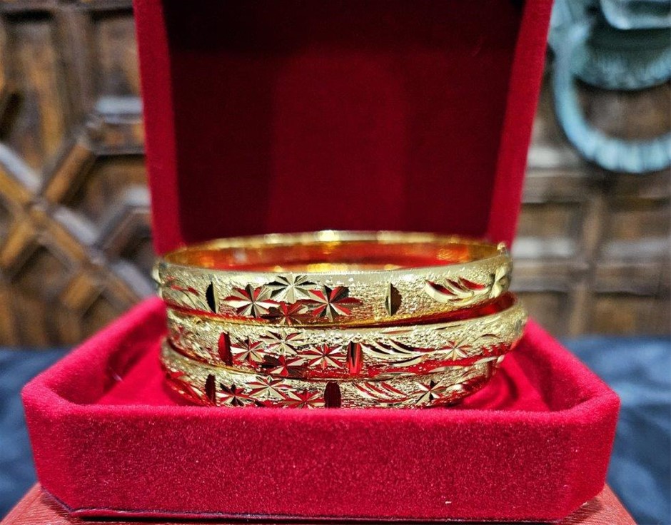 6pcs x 22KGoldFilled/ITALY Triple Yellow Gold Plated Bangles with Stamps