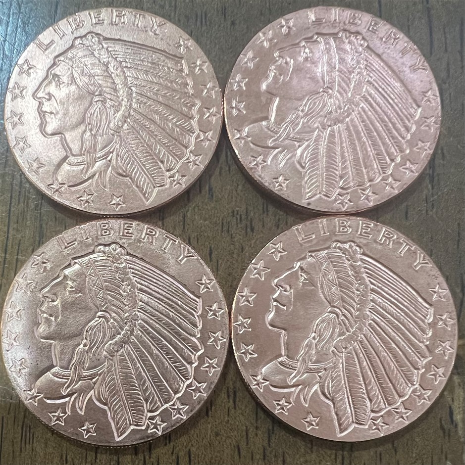 1 Ounce Golden State Mint Red Indian Head x 4 round coin UNC