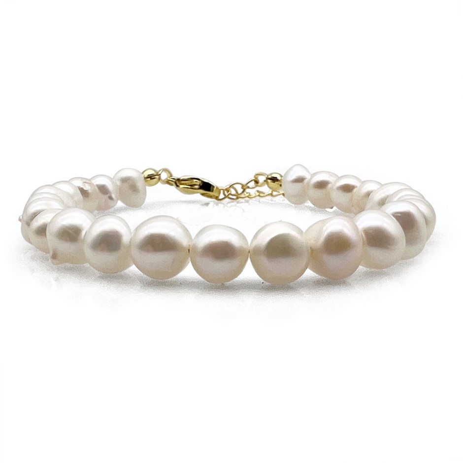 7-8mm Grade AB White Mix Shape Pearl with Real 18k Gold Plated Bracelet