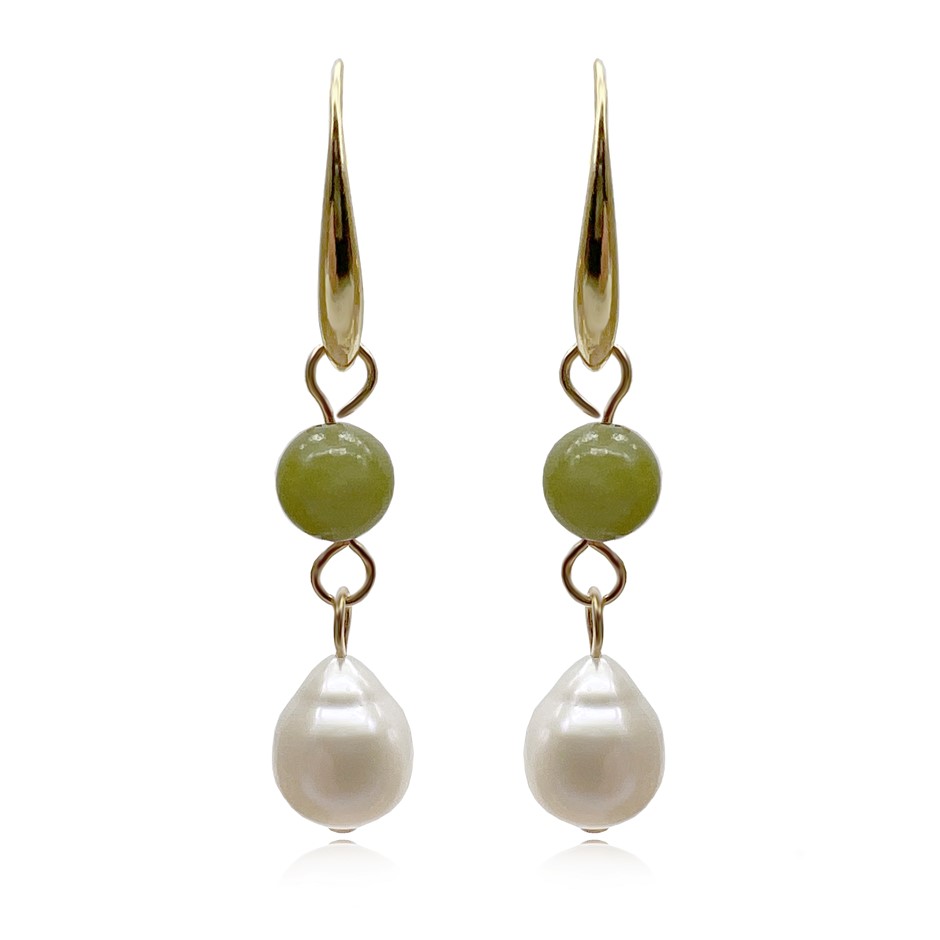 6mm Peridot & Baroque Pearl Dangling Earrings