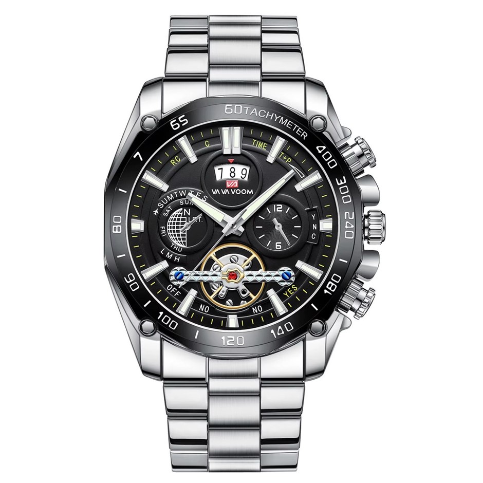 Tourbillon Glow in the Dark Sports Men's Watch, Silver