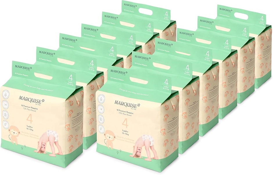 MARQUISE Eco Nappies For Up to 10-15 kg Toddler, Size 4 (Pack of 12).