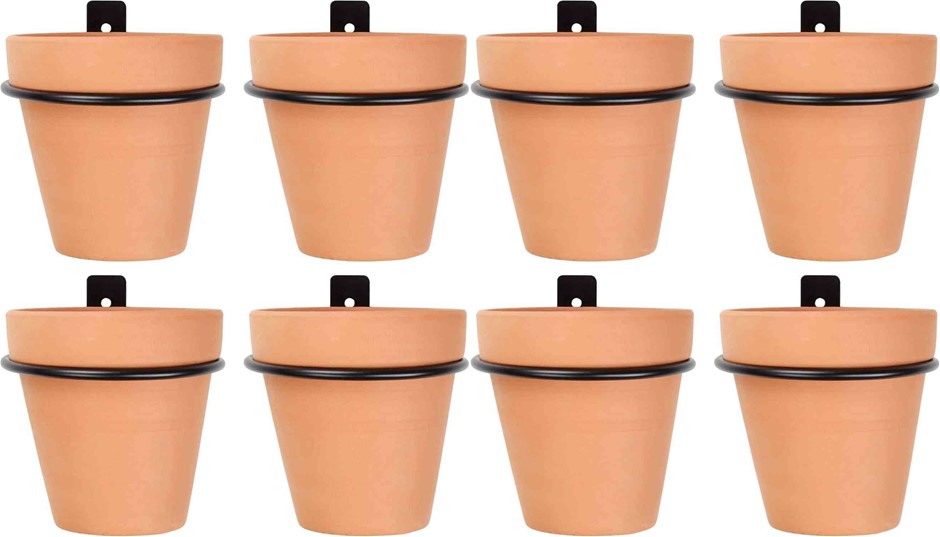 2 x DARWARE Metal Wall Ring Planters with Pots Wall Mounted Clay Pots with