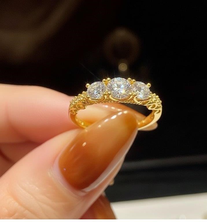 GRA Moissanite white 18k Solid Yellow Gold Vermeil Ring -8US