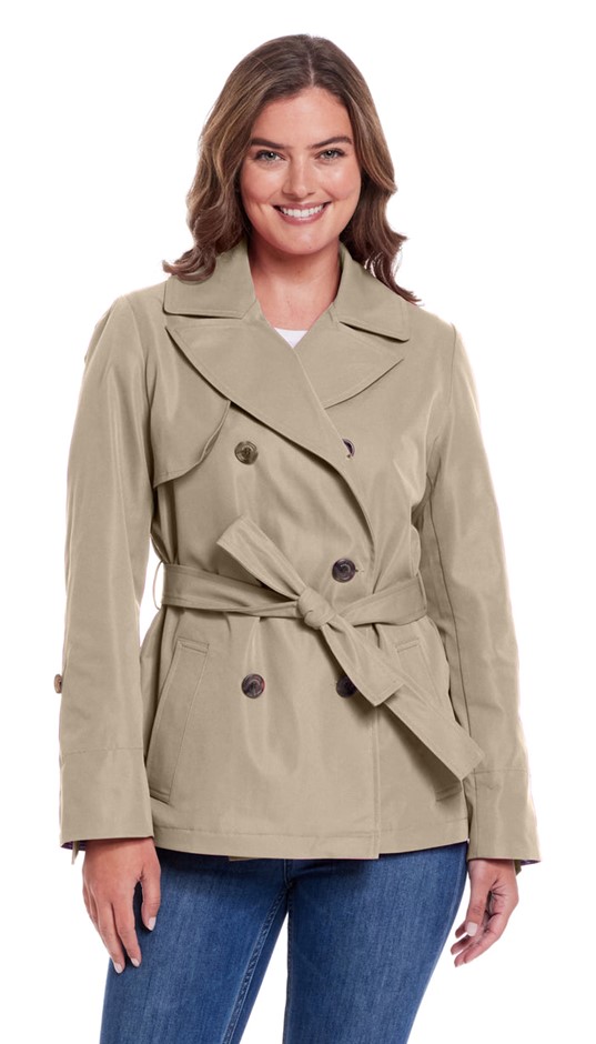 WEATHERPROOF Women's Short Trenchcoat, Size S, Wheatfield. NB: minor shop s
