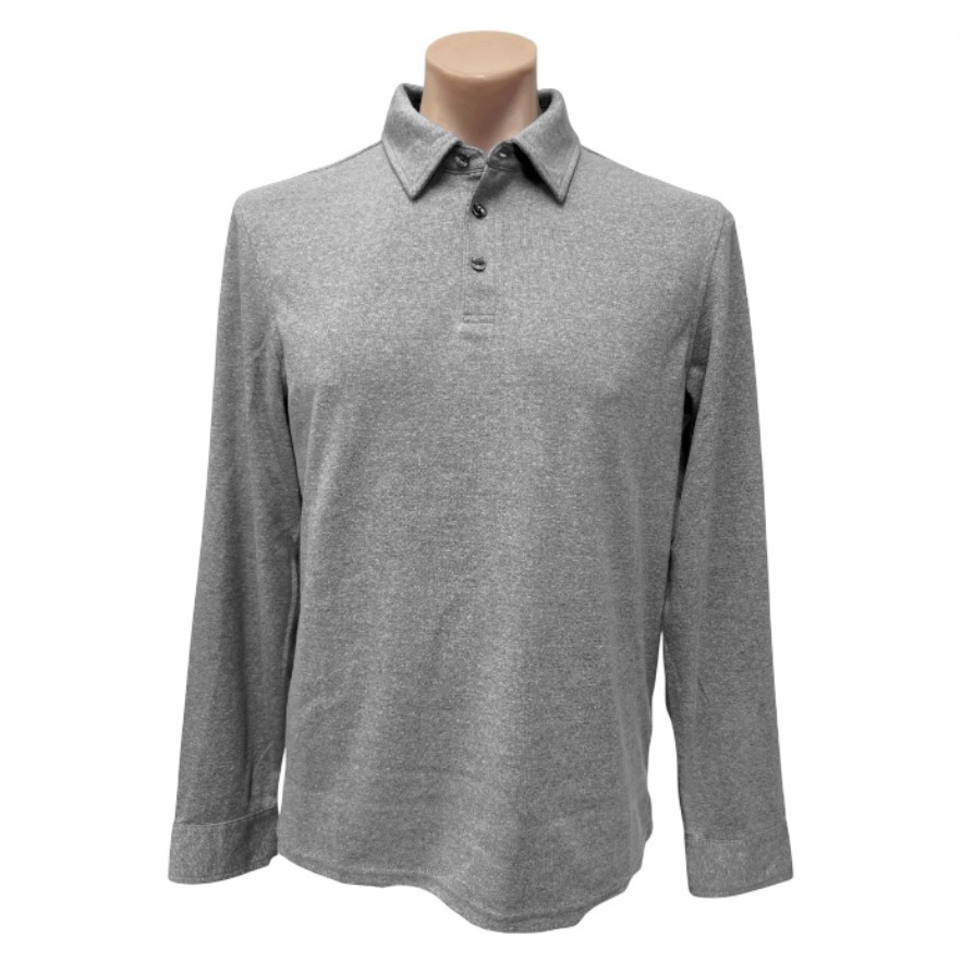 ENGLISH LAUNDRY Men's Long Sleeve Polo, Size L, 32% Cotton, Charcoal Heathe