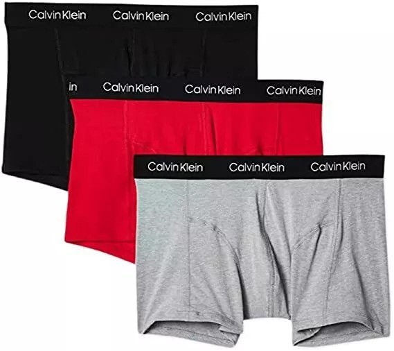 3-Pack CALVIN KLEIN Men's Trunks, Size XL, Cotton Stretch, Black/Red/Grey (