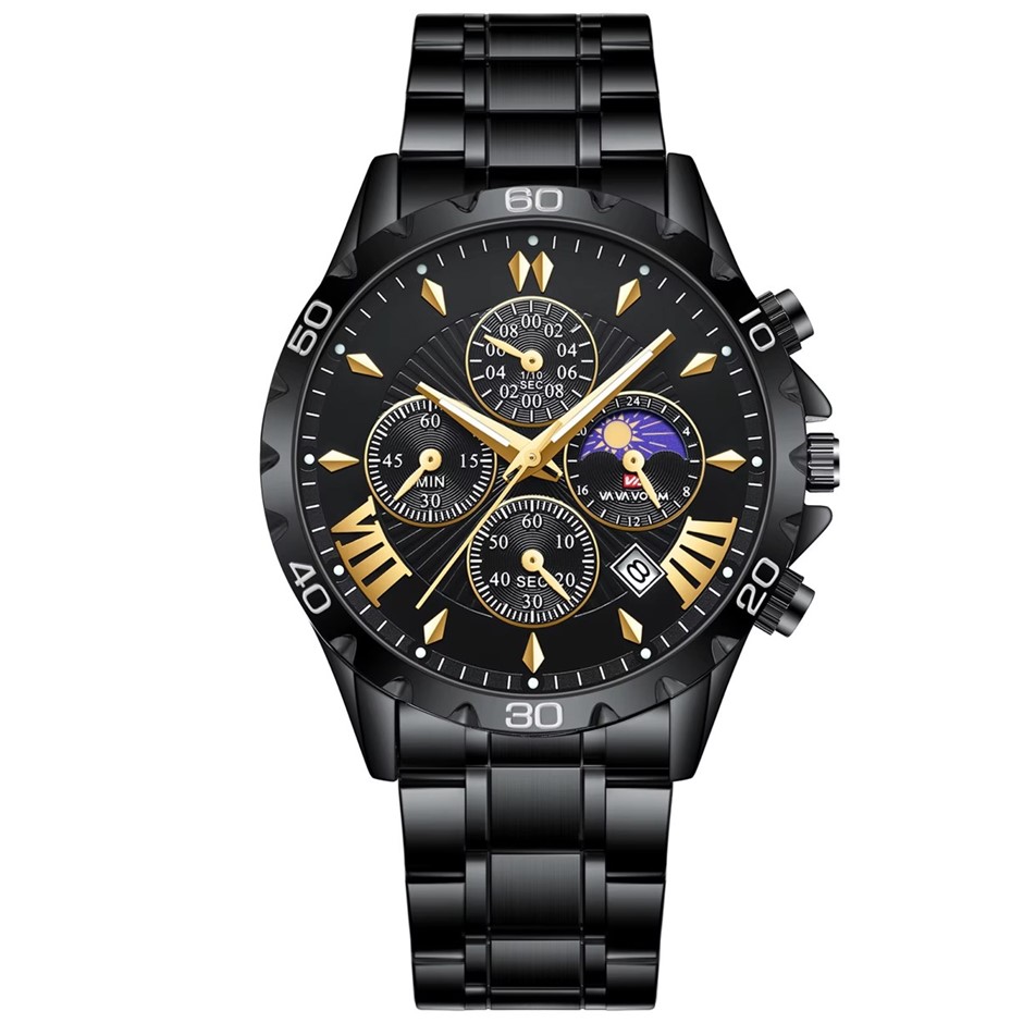 Luxury Multifunctional Water Resistant Watch for Men, Black