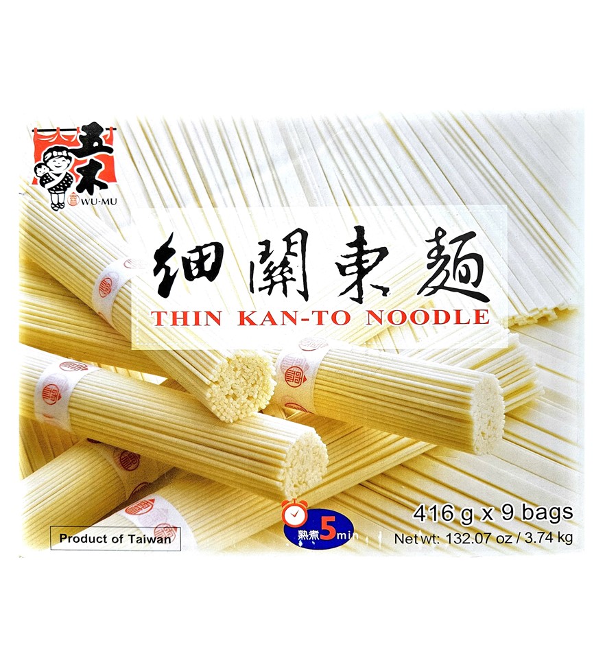 WU-MU Thin Kan-to Noodles (416g x 9 Packs), 3.74kg. NB: Damaged Packaging.