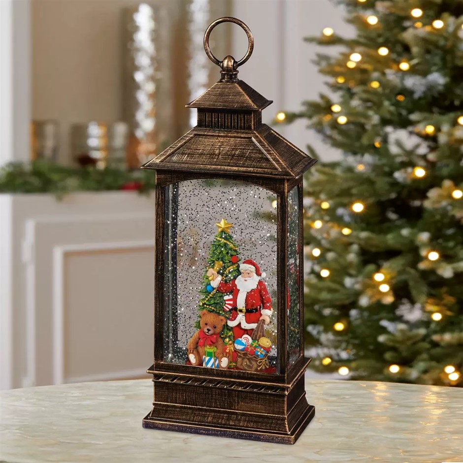 Christmas Scene Lantern with LED Lights, 35cm. NB: Leaking, condition unkno