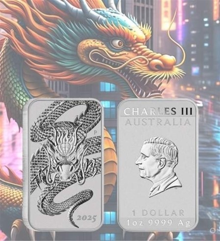 1oz 2025 Perth Mint Dragon Silver Rectangular Bullion Bar