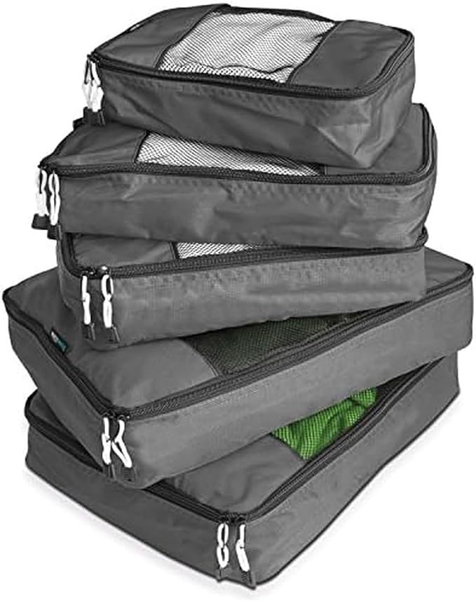 TravelWise Packing Cube System - Durable 5 Piece Weekender Plus Set (Silver