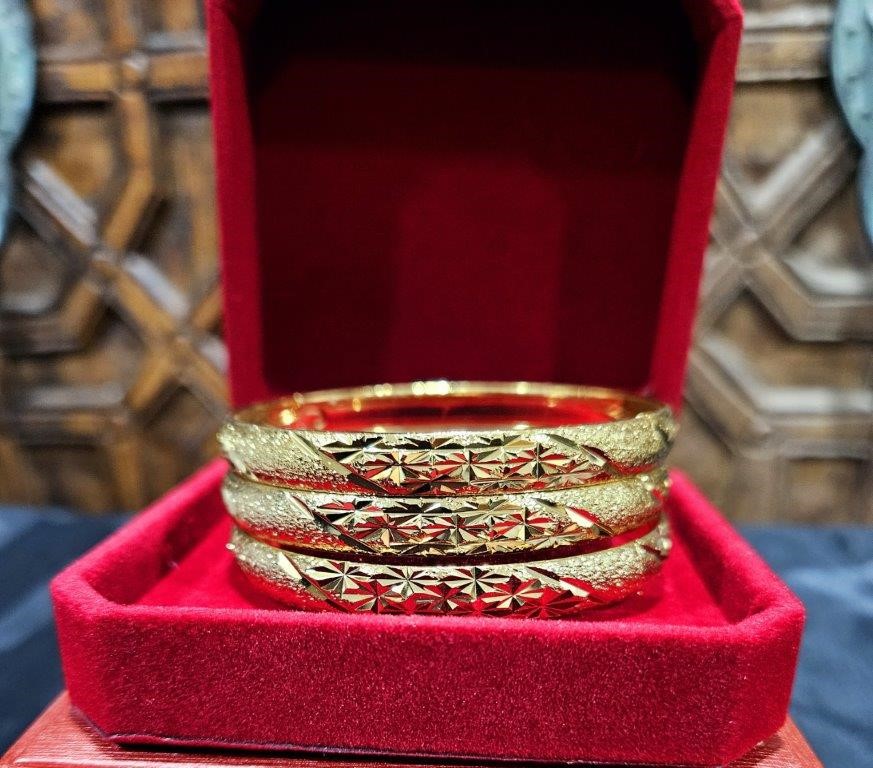 6pcs x 22KGoldFilled /ITALY Triple Yellow Gold Plated  Bangles with Stamps