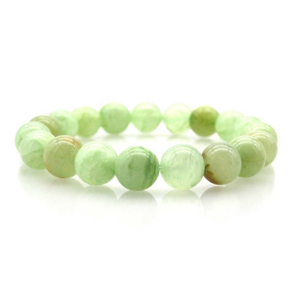 10mm Light Green Flower Jade Gemstones Crystal Beaded Bracelet