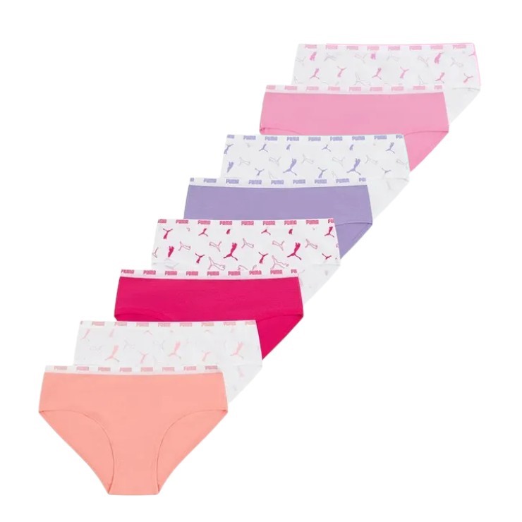 2 x 8-Pack PUMA Girls' Bikini Underwear, Size US S, 95% Cotton, Pink Combo.