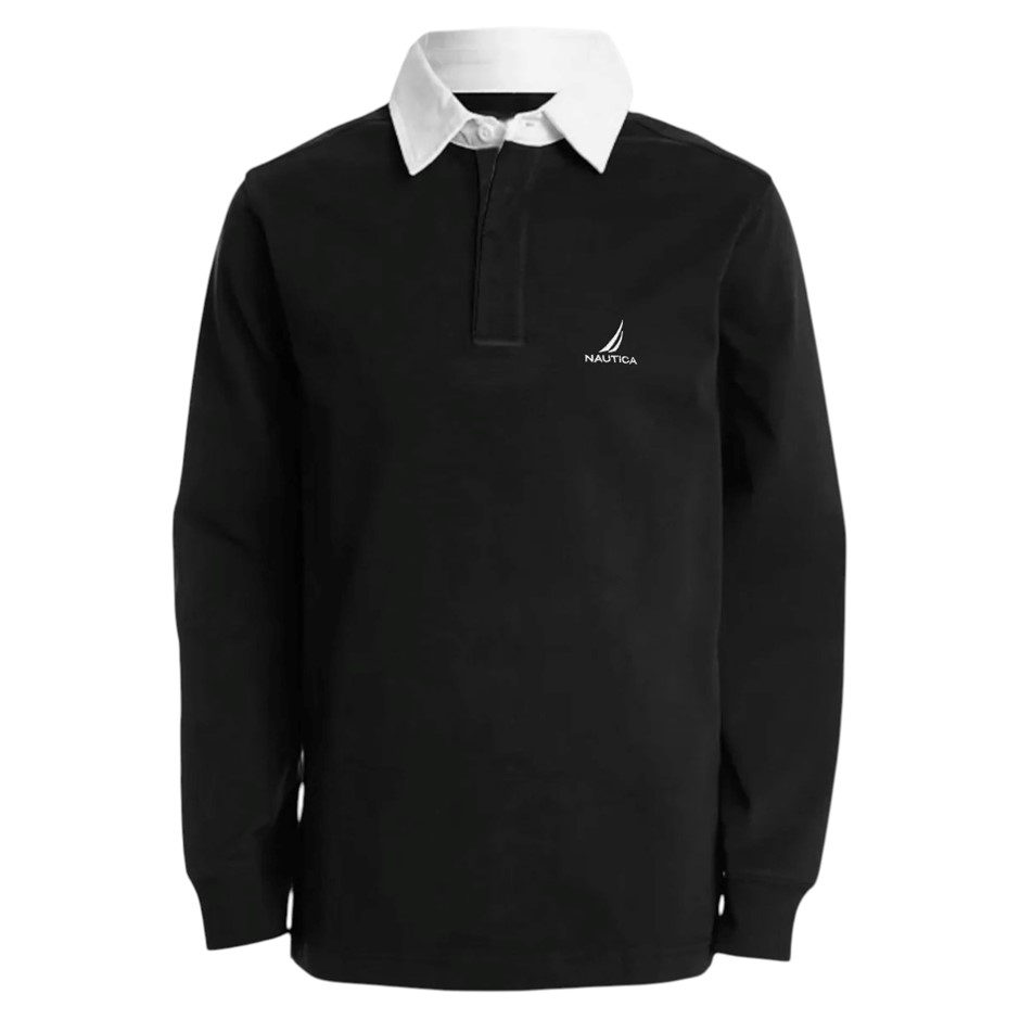 NAUTICA Men's Rugby Jersey, Size M, 60% Cotton, Black/White (0TB), K131024.