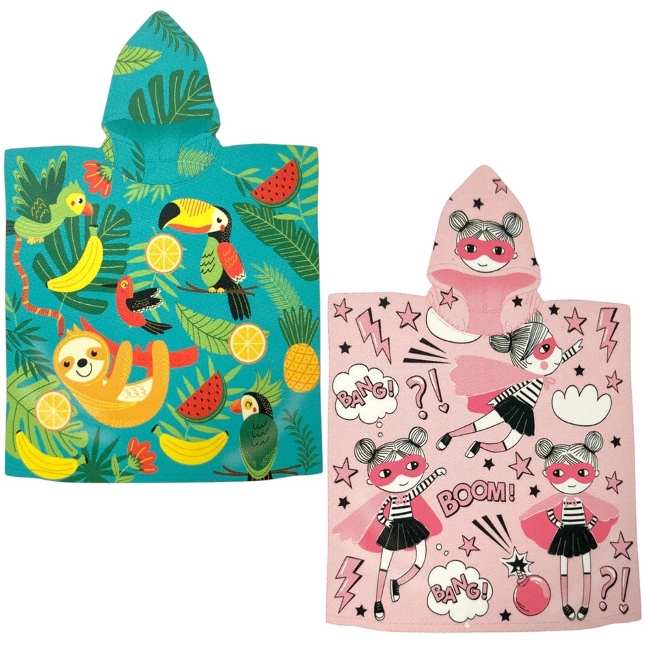 2-Pack JUST KIDDING! Kids' Hooded Towels, 130cm x 60cm, 100% Cotton, Tropic