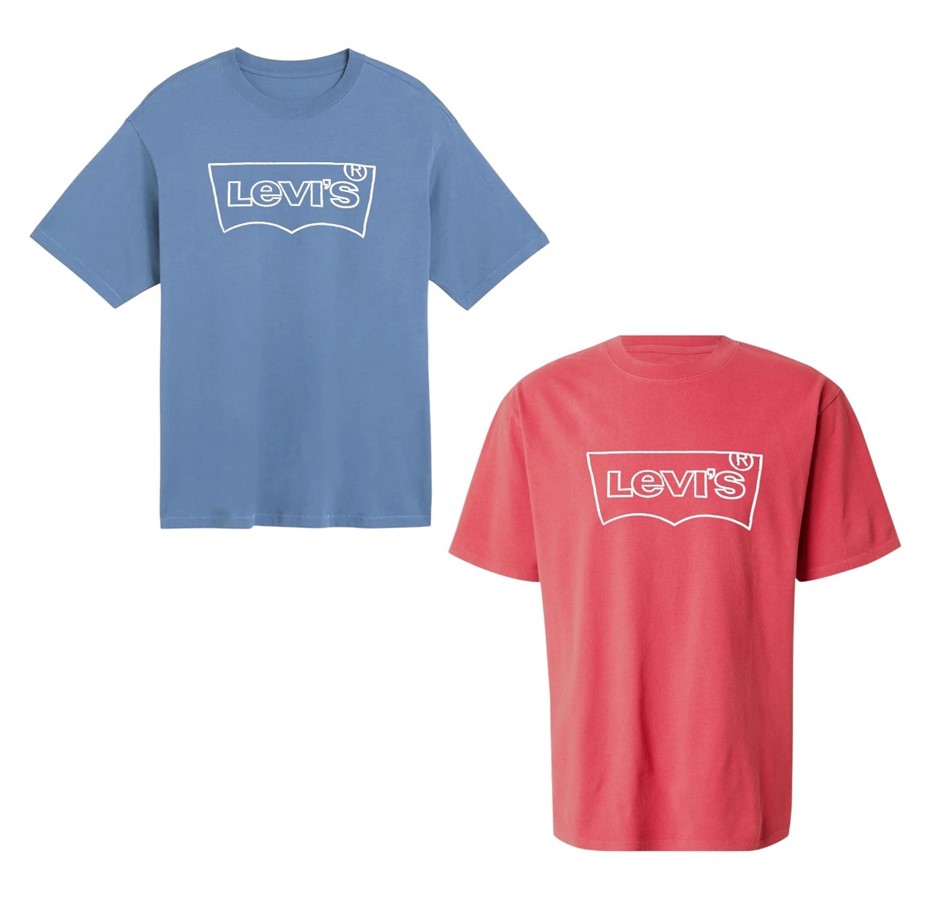 2 x LEVI'S Graphic Crew Tees, Size XL, 100% Cotton, Steel Blue & Melon Red,