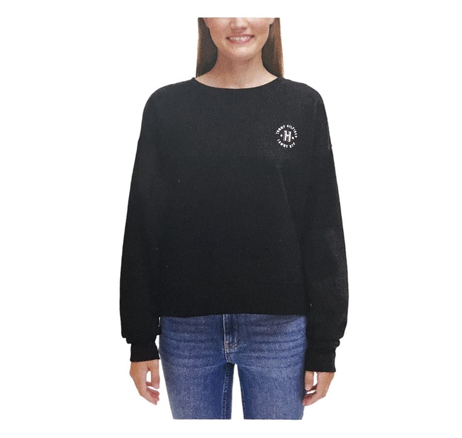 TOMMY HILFIGER Women's Pullover, Size L, 60% Cotton, Black. Buyers Note -