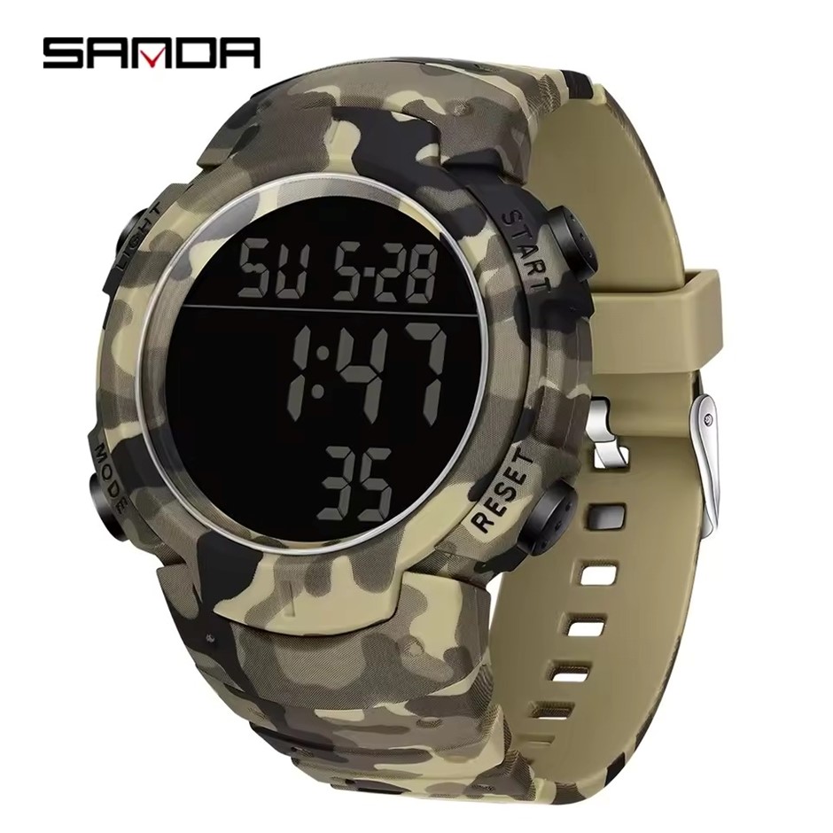 SANDA Digital LED Sports Camo Watch, 50m Water Resistant, Yellow/Black, 218
