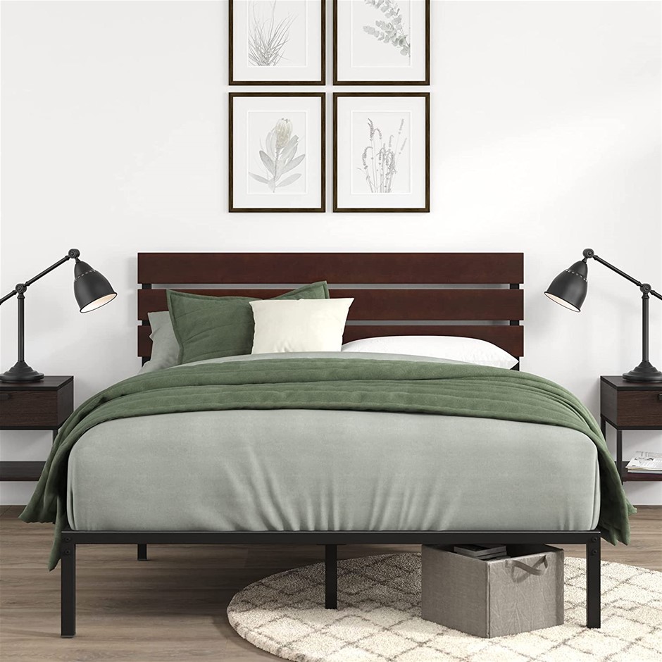 ZINUS Double Bed Frame, Figari Bamboo and Metal Industrial Bed Frame, Solid