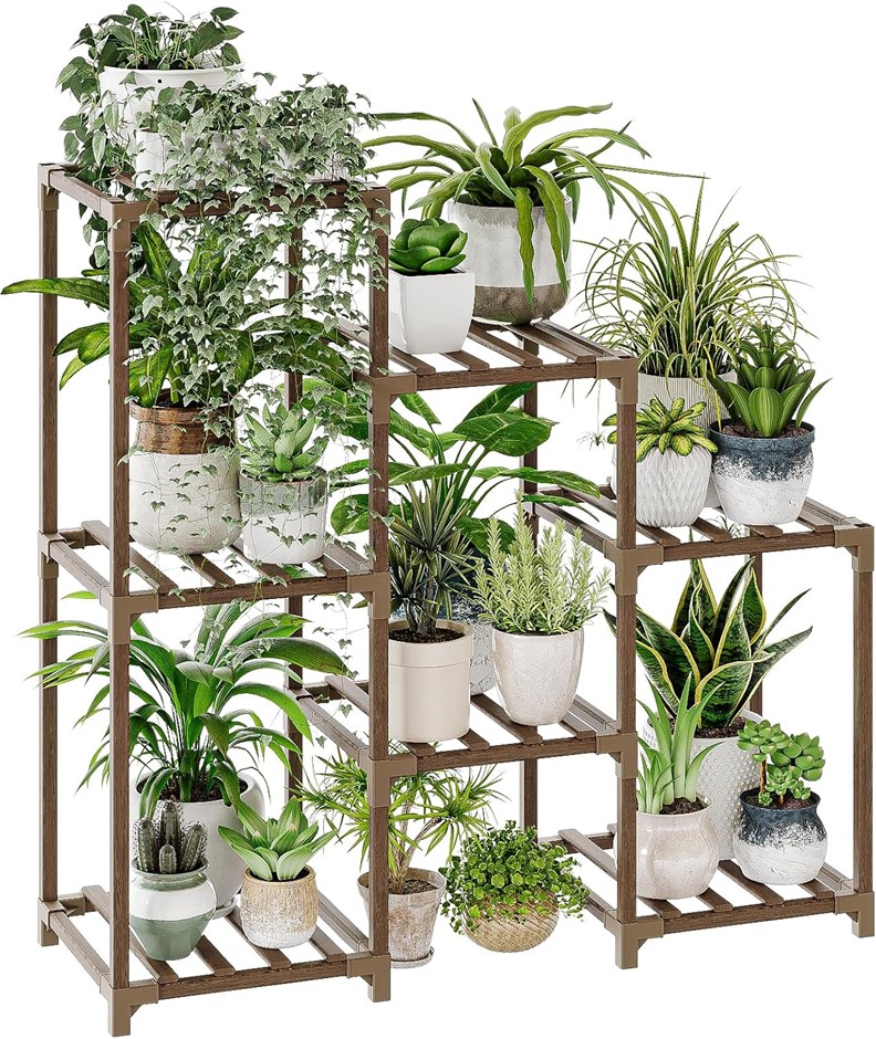 Bamworld Plant Stand Indoor Plant Shelf Outdoor Wood Plant Rack for Multipl
