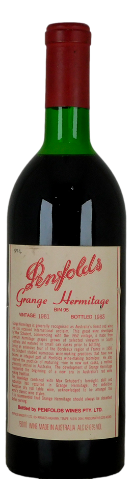 Penfolds Bin 95 Grange Hermitage 1981 (1x 750mL) SA.