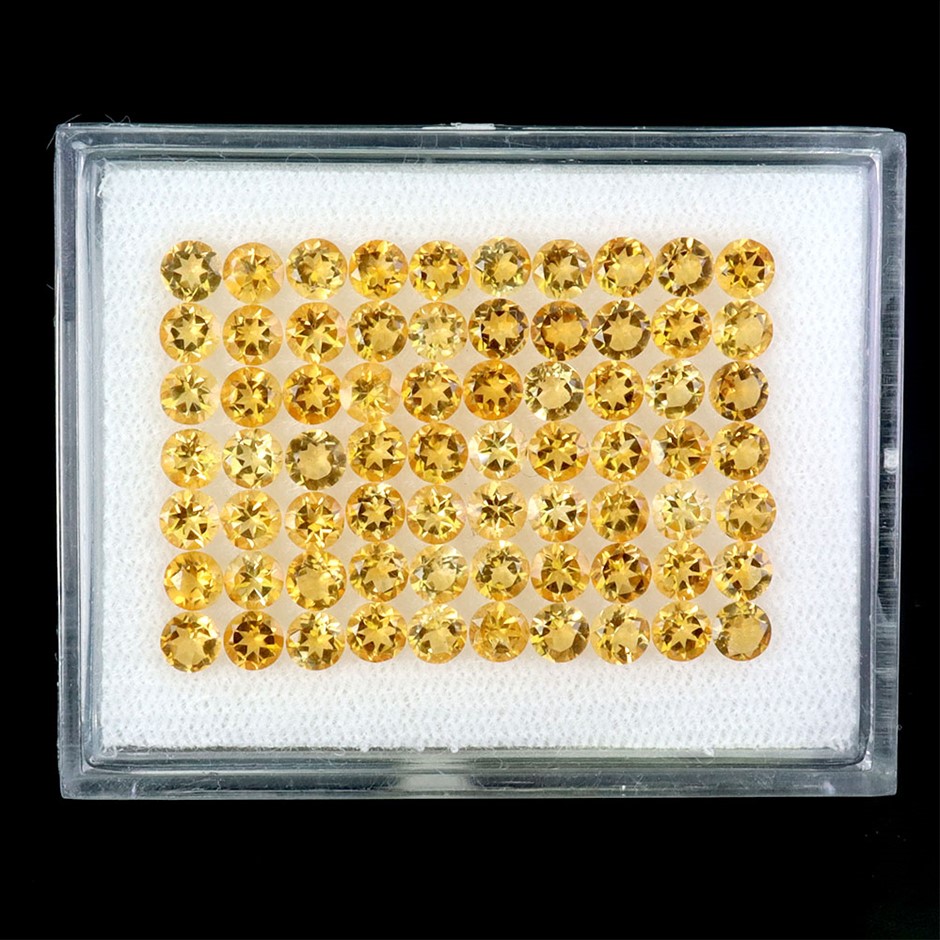 9.10ct Round Facet Cut Yellow Citrine Gemstones - 70Pcs