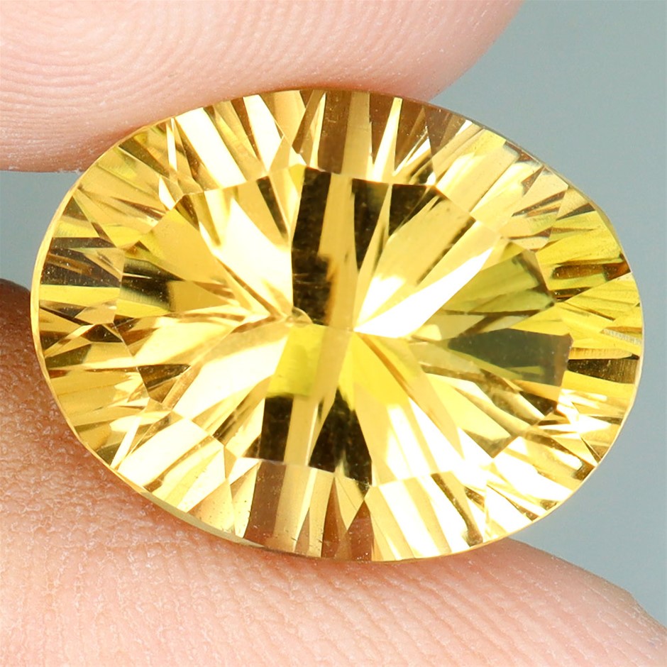 8.57ct Oval Concave Facet Cut Yellow Citrine Gemstone - 1Pc