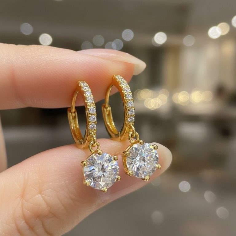 2.0ctw GRA Moissanite white Brilliant Cut 925 Sterling Silver Earring-VVS1