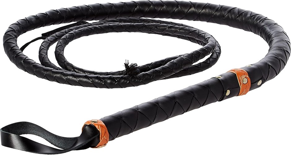 SZCO Handmade Black Leather Bull Whip 9-Feet, Durable Leather Whip for Eque