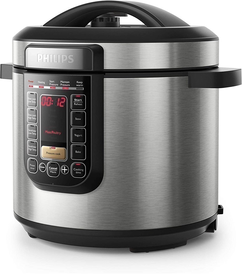 PHILIPS 6L Viva All-in-One Pressure/ Slow Cooker, 1300W. Color: Silver, Mod