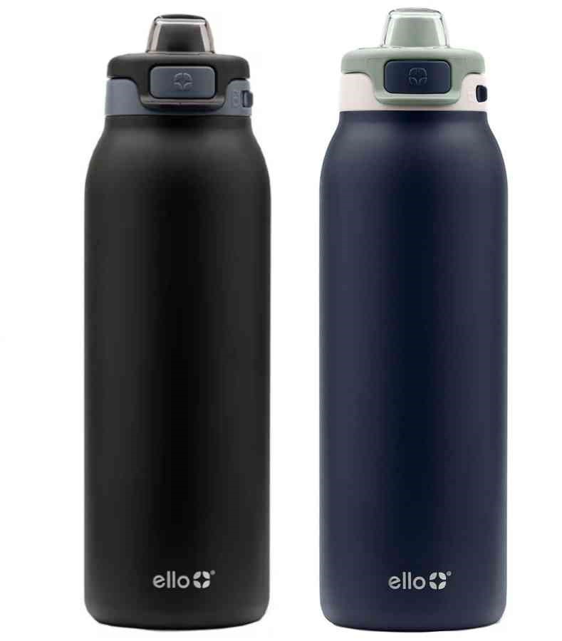 ELLO Pop & Fill Water Bottle 2 Pack, Black/Blue NB: Used, has some marks ou