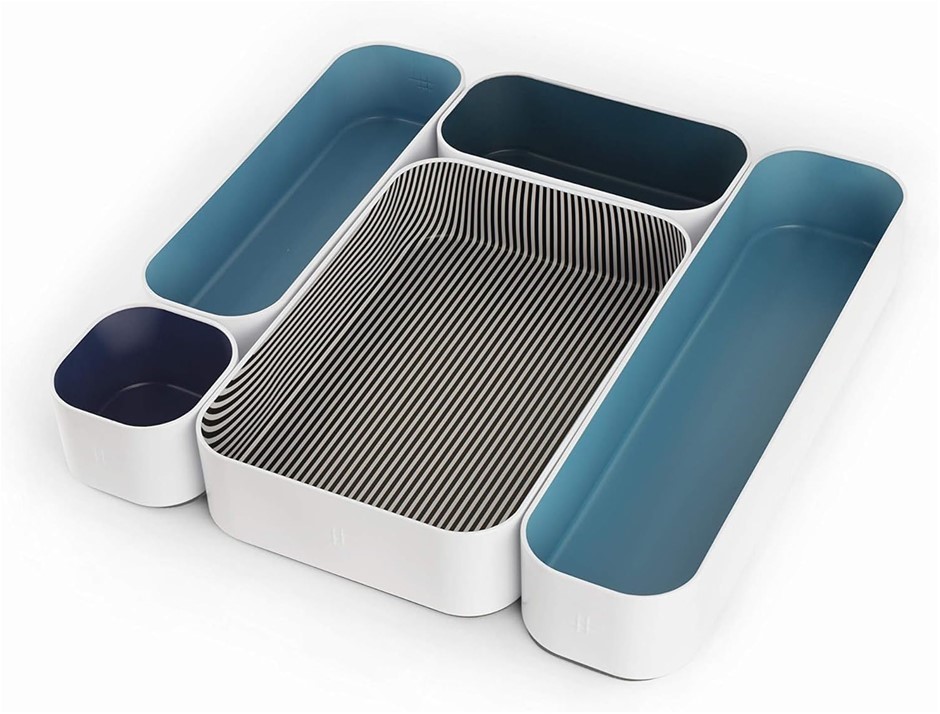 THREE BY THREE Seattle 5 Piece Metal Organizer Tray Set for Storing Makeup,