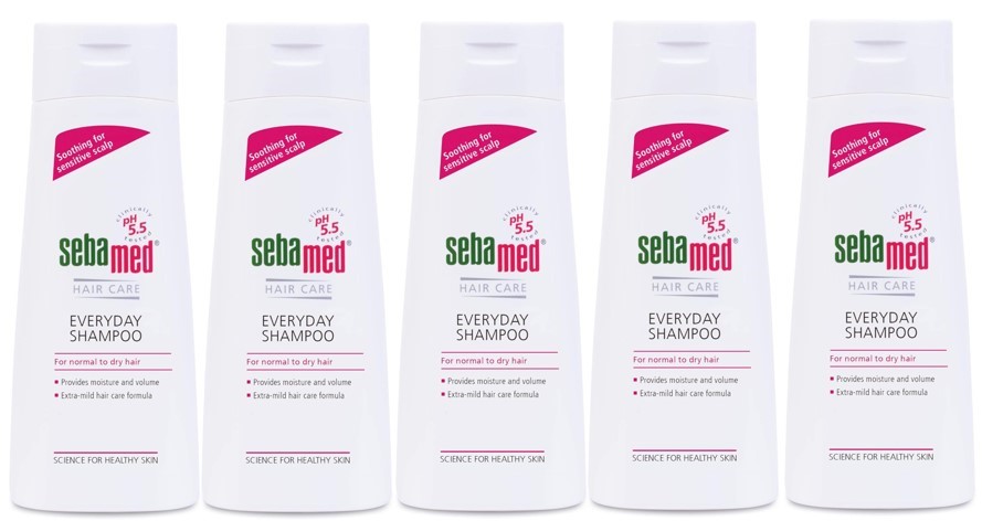 5 x SEBAMED Everyday Shampoo, 200 ml. EXP: 09/2026