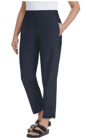 SIGNATURE Women's Ankle Pants, Size S, 87% Polyester, Navy.