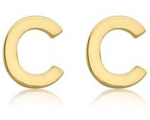 9K Yellow Gold MINI INITIAL 'C' STUD EARRINGS