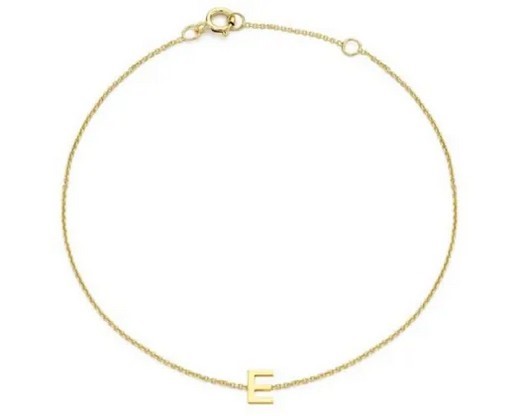 9K Yellow Gold MINI INITIAL 'E' Bracelet 15.5-19cm