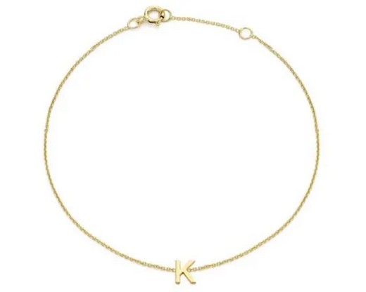 9K Yellow Gold MINI INITIAL 'K' Bracelet 15.5-19cm