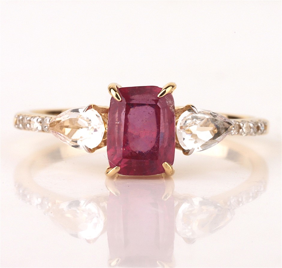 Yellow Gold Natural Ruby & Diamond Ring with Valuation