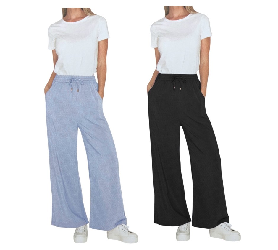 2 x ADVENT Women's Ava Palazzo Lounge Pants, Size S, Soft Blue & Black, 183