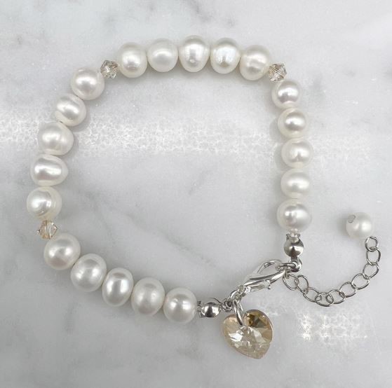 7-8mm Potato & Baroque Pearl Golden Shadow Swarovski® Heart Bracelet