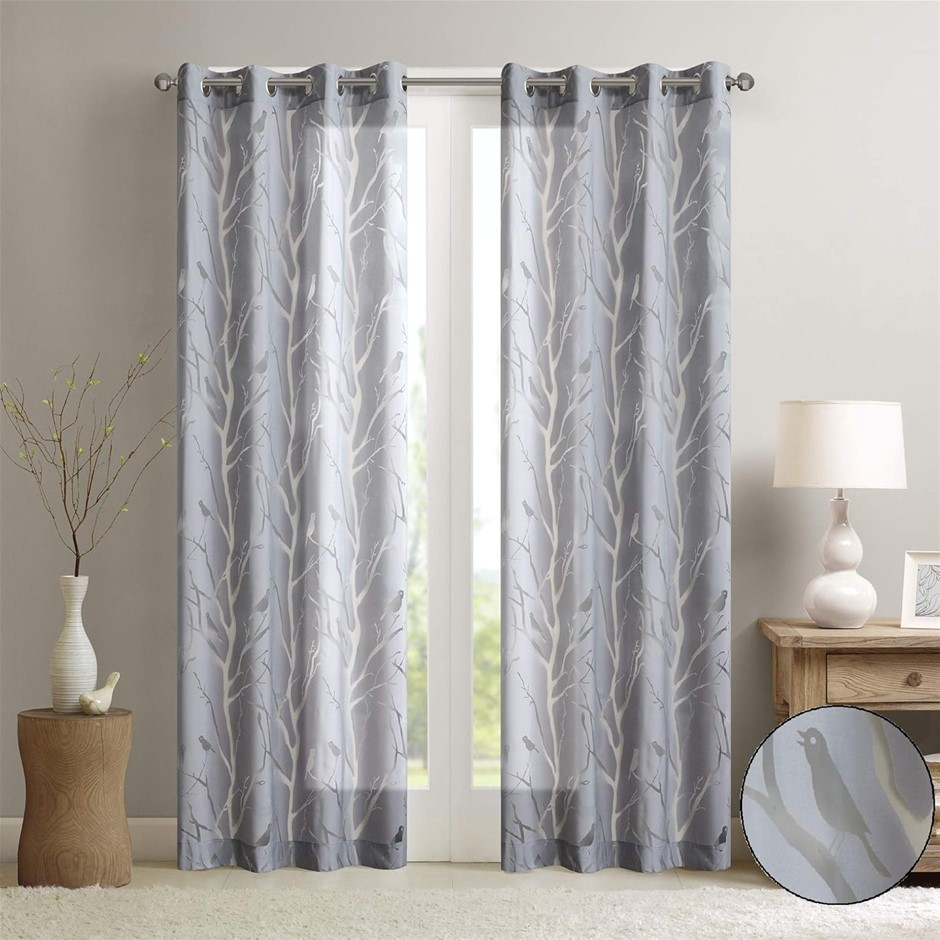 2 x MADISON PARK Twin Panel Semi Sheer Curtain, Contemporary Botanical Desi