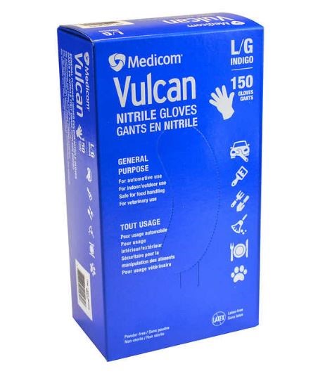 2 x MEDICOM 150pk Vulcan Nitrile Gloves, Large. NB: Damaged packaging & app
