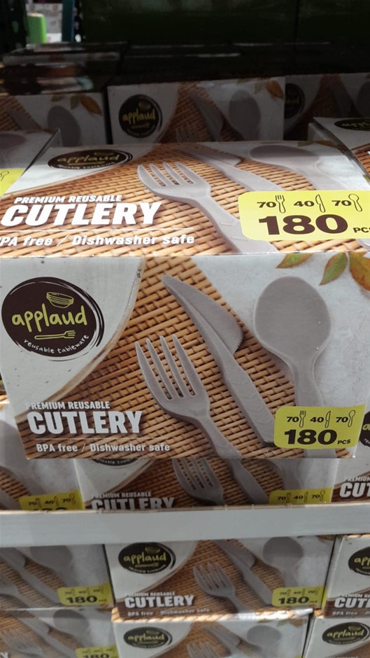 3 x APPLAUD 180pc Reusable Cutlery. NB: Not in original box, approx. 30 x m