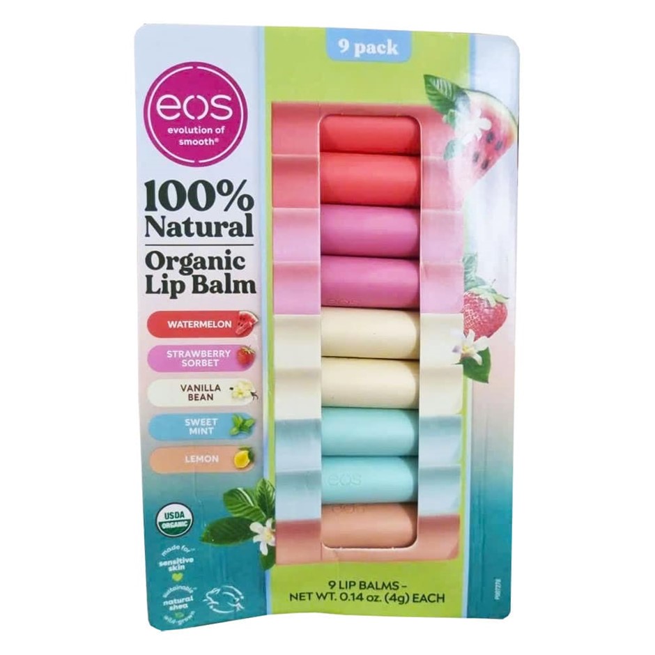2 x EOS 100% Natural Organic Lip Balm Variety Pack, Pack of 9pc. NB: Damage